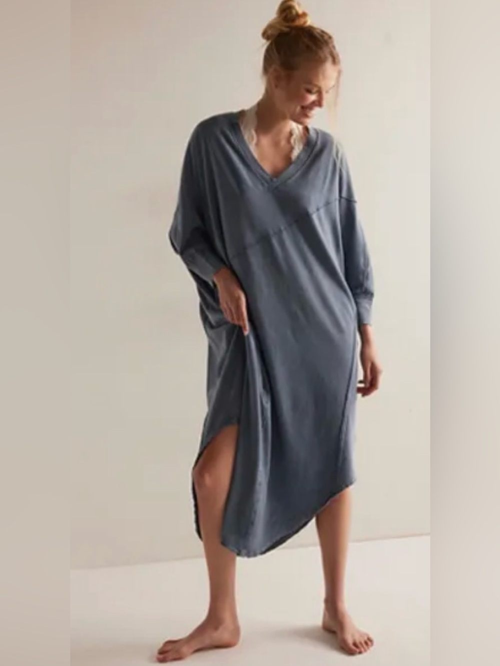 NWOT Free People M Intimately Free Dusk to Dawn Nightie in Blue New Cotton